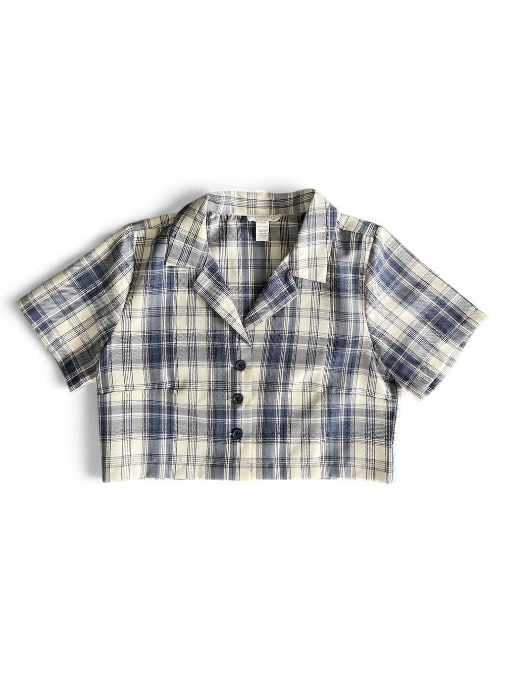 Full Tilt Blue & Cream Plaid Cropped Button-Front Shirt Size M